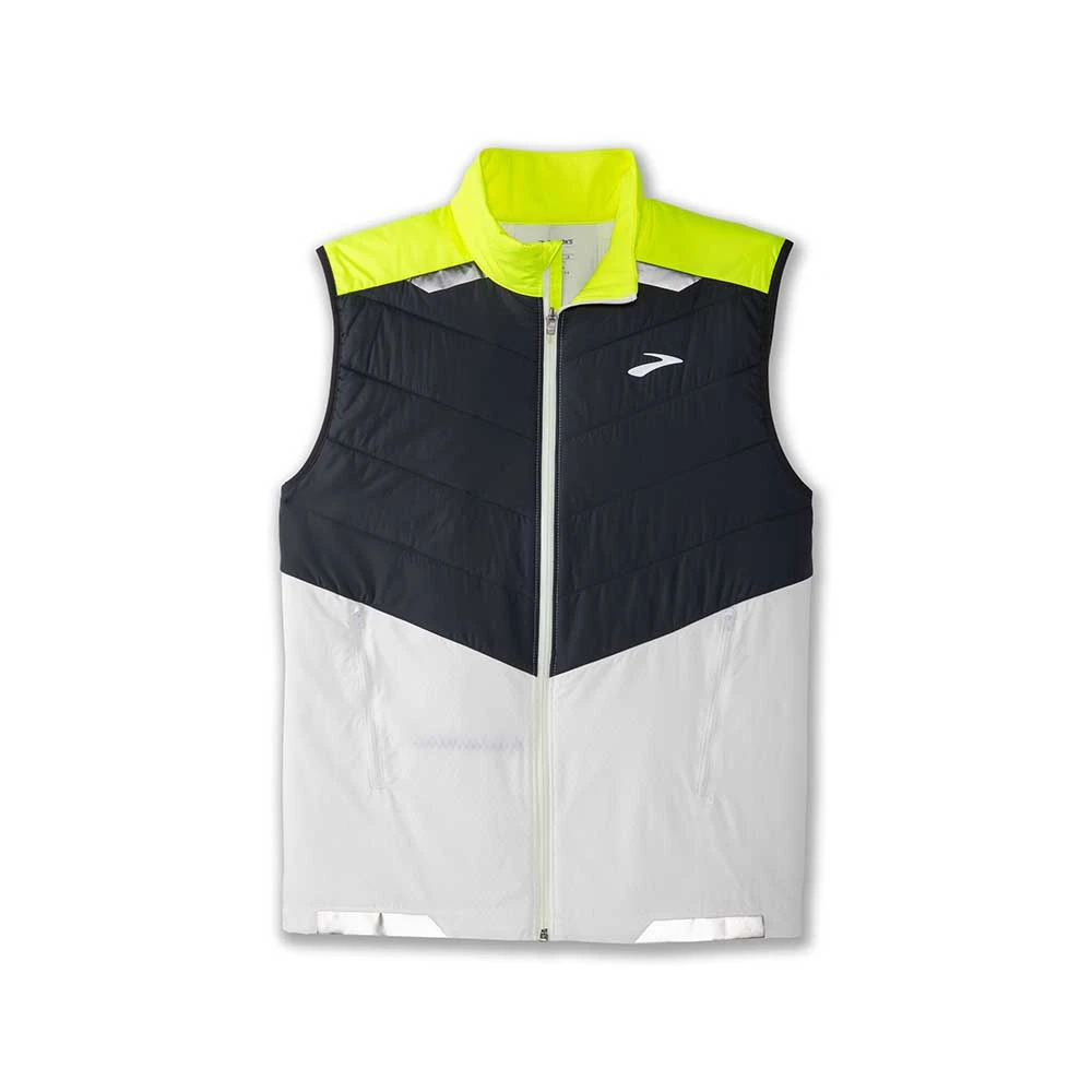 BROOKS Men's Run Visible Insulated Vest - White/Asphalt/Nightlife 3 BROOKS Men's Run Visible Insulated Vest - White/Asphalt/Nightlife