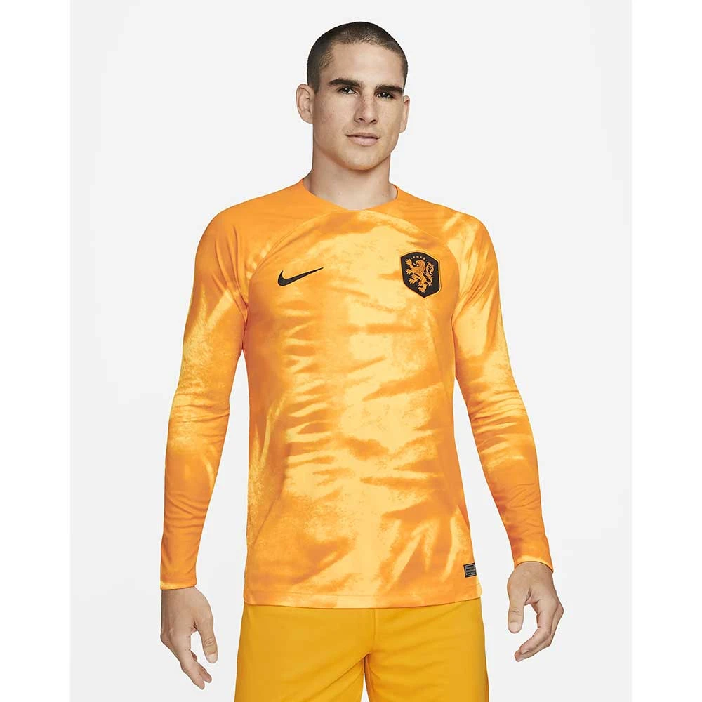 Nike Men's Netherlands 2022/2023 Stadium Home Long Sleeve Jersey - Laser Orange/Black 4 Nike Men's Netherlands 2022/2023 Stadium Home Long Sleeve Jersey - Laser Orange/Black - Image 2