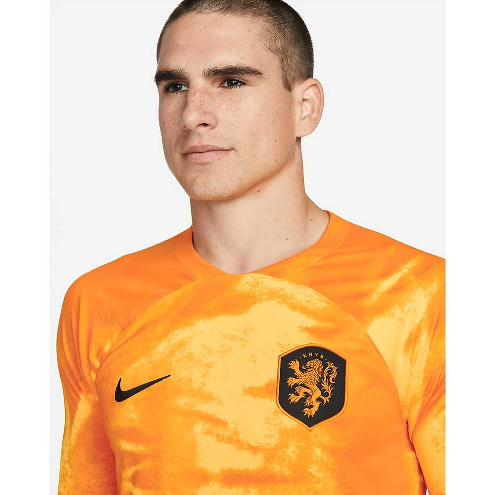 Nike Men's Netherlands 2022/2023 Stadium Home Long Sleeve Jersey - Laser Orange/Black 5 Nike Men's Netherlands 2022/2023 Stadium Home Long Sleeve Jersey - Laser Orange/Black - Image 3